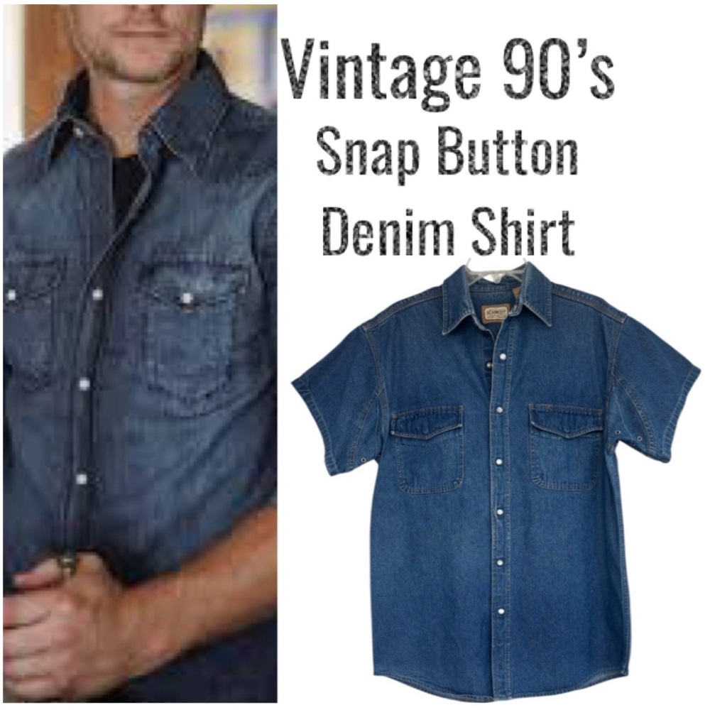 Vintage 90s CE Schmidt Denim Shirt Workwear Chore Barn Work Jean Men Size Medium